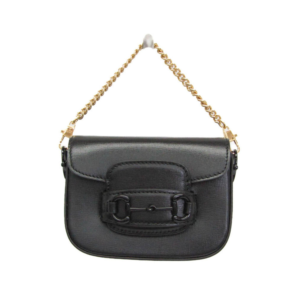 GUCCI Authentic Black Leather Horsebit Shoulder Bag